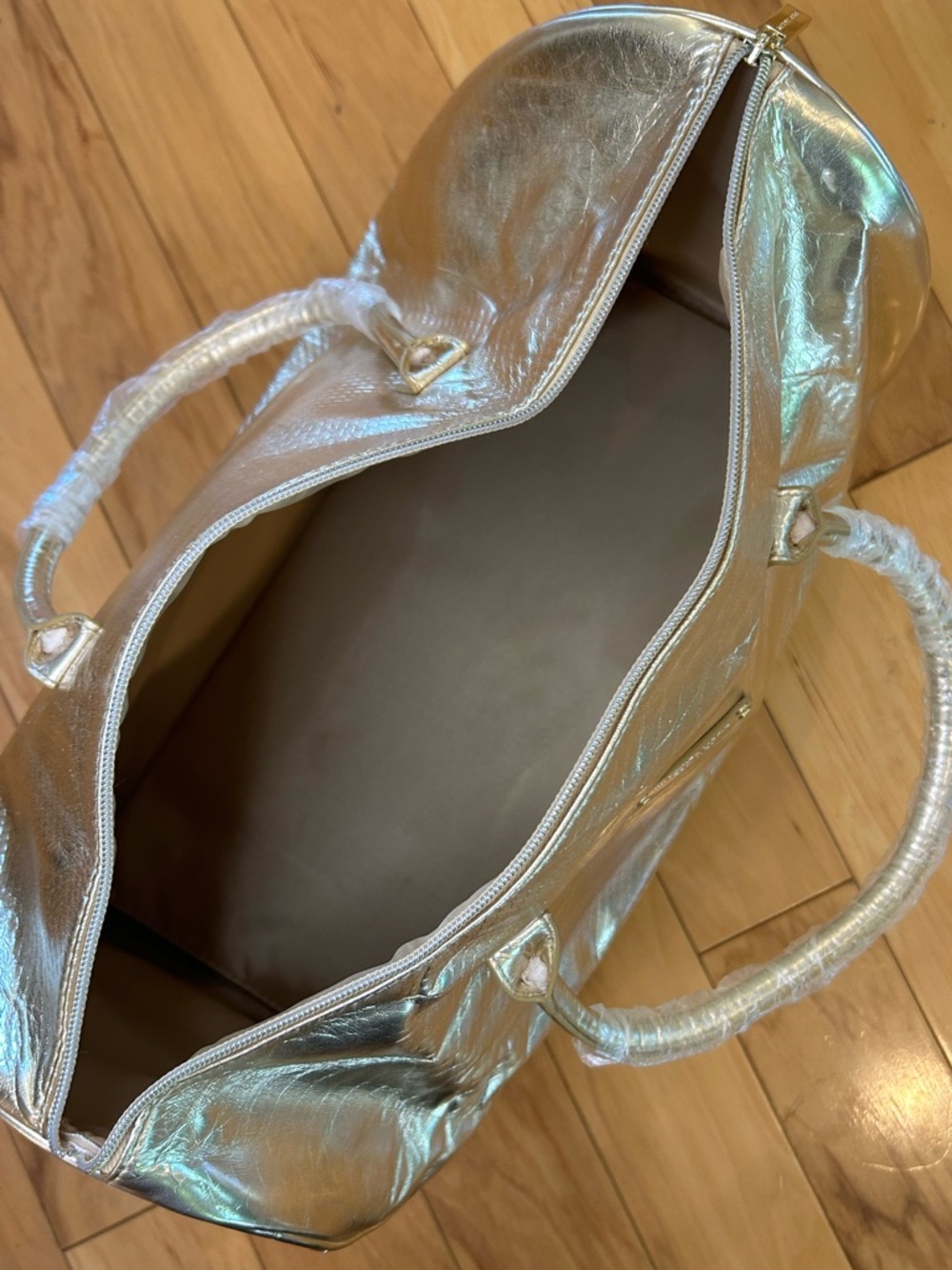 Michael Kors Metallic Gold Snakeskin Embossed Women's Satchel Tote Weekend Bag - Picture 15 of 16